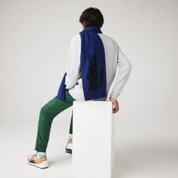 Lacoste Oversized Crocodile Rectangular Wool Scarf Pánské - Šály Černé / Blankyt | CZ-bB6ewz